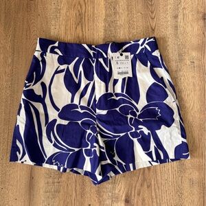 NWT Zara blue and white tropical floral shorts size small